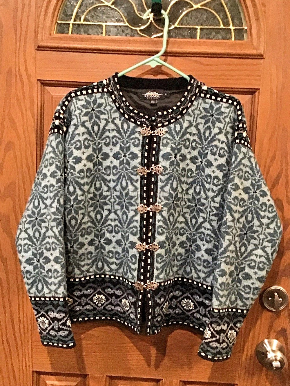 Vintage Icelandic Design Geometric 100% Wool Cardigan Jacket. Pewter clasps. M
